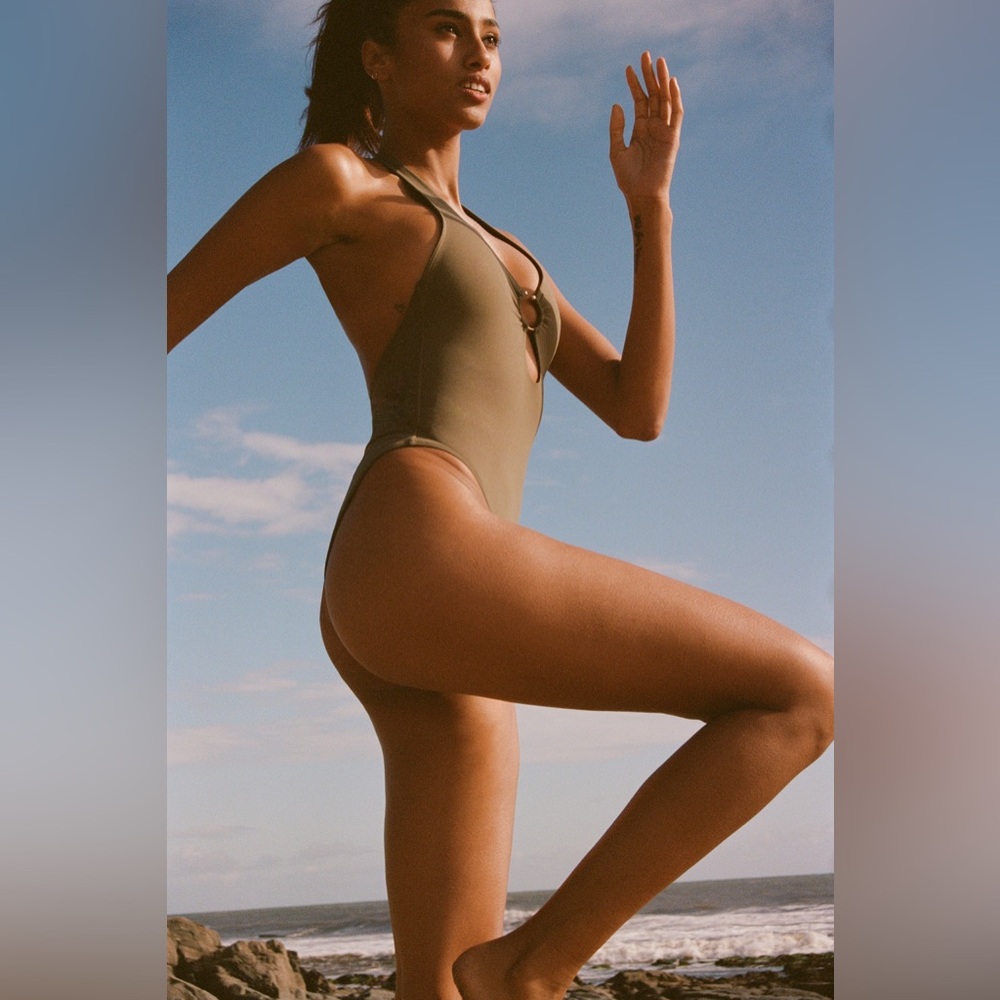Zara Halter Neck Swimsuit With Metal Piece